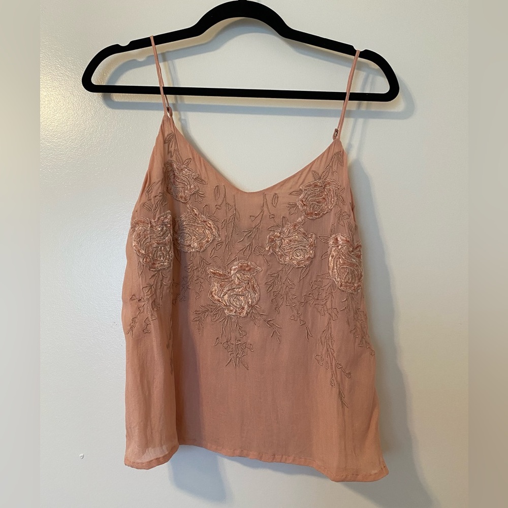 Guess dusty pink tank top with velvet flower detailing